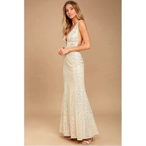 *LULUS* NWT Wish Granted Beige Sequin Maxi Dress